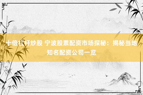十倍杠杆炒股 宁波股票配资市场探秘：揭秘当地知名配资公司一览