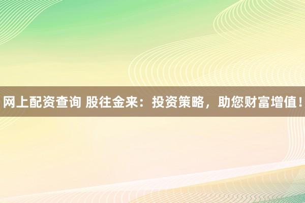 网上配资查询 股往金来：投资策略，助您财富增值！
